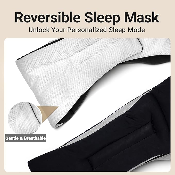 Black/Grey Reversible Cotton Sleep Eye Mask, Full-Coverage Adjustable Breathable Wrap, Ultra-Light Total Blackout Blindfold for Travel Nap, Ready-to-Gift Set for Women Men Teens Adults - Bloomnest