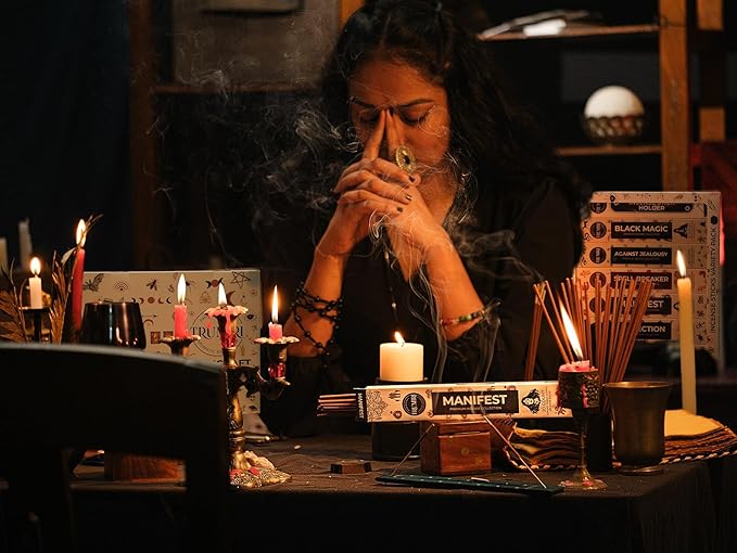 Witchcraft Incense Sticks - Total 120 Insence-Sticks (20 Insense x 6 Inscents) - for Wiccan Witches Brew Wicca Witch Voodoo Spell Pagan Black Magic Protection Against Jealousy + Burner Holder - Bloomnest