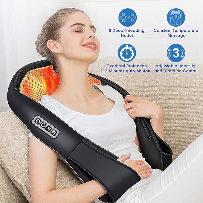 Neck and Shoulder Massager with Heat, Shiatsu Neck Massager for Neck and Shoulder Massage, Neck and Back Massager for Office & Home Use, Birthday Gifts