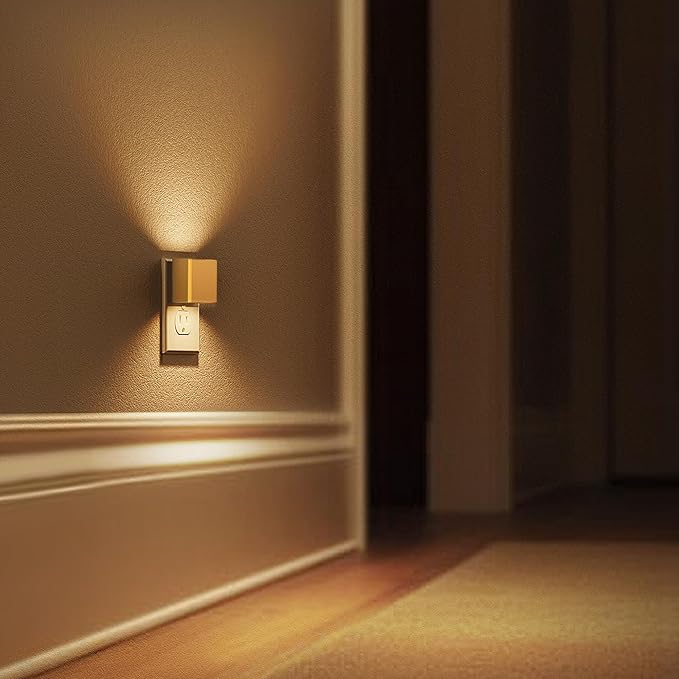 L LOHAS LED Night Light,Night Lights Plug into Wall,[2-Pack] Dimmable Night Light with Light Sensor,3000K Warm White,Gold Nightlight for Bathroom Hallway Kitchen - Bloomnest