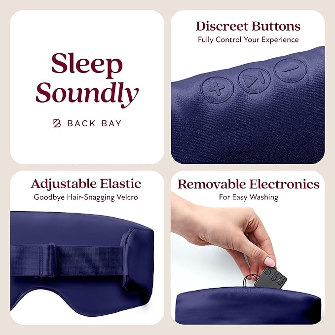 SilkSound 100% Mulberry Silk Bluetooth Sleep Mask for Side Sleepers, Sleeping Eyemask with Bluetooth Headphones, Eye Mask Headphones, Sleep Headphones for Side Sleepers, White Noise Head Phones - Bloomnest