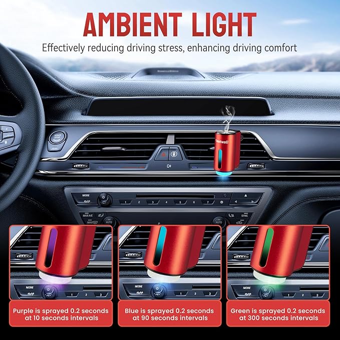 Featwell Car Air Freshener, Three Adjustable Modes Intelligent Aroma Diffuser, Rechargeable Car Diffuser Air Freshener, Red - Bloomnest
