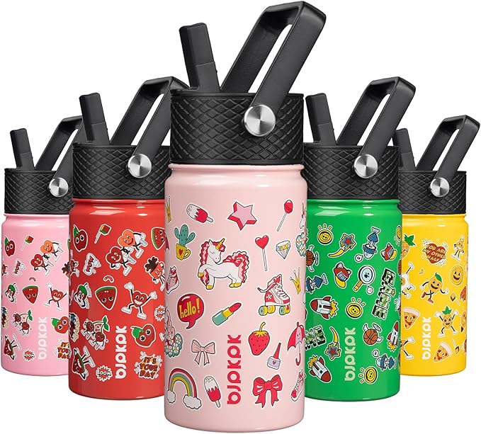 BJPKPK Insulated Water Bottle with Straw Lid, 15 oz Stainless Steel Metal Water Bottles, Reusable Leak Proof BPA Free Water Bottles, Cups, Thermo, Unicorn - Bloomnest
