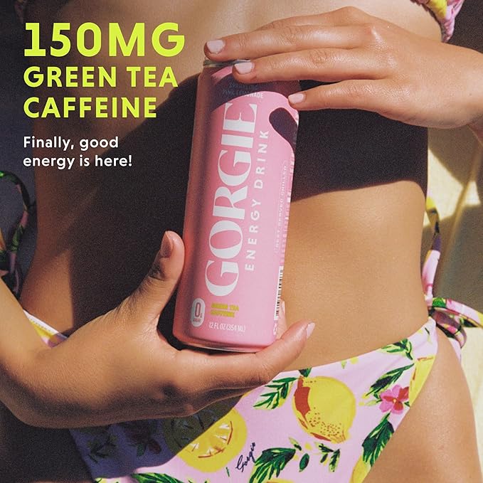 GORGIE Sugar-Free Natural Energy Drinks, Pink Lemonade (12 Pack) - Healthy Energy Drink - Natural Coffee Replacement with Green Tea Caffeine and Biotin, 150mg Caffeine, Vegan, Low Calorie - Bloomnest