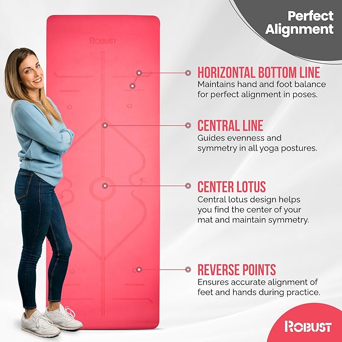 Robust Non-Slip Yoga Mat with Strap, 1/4" Thick TPE Eco-Friendly Workout Mat for Yoga with Position Lines and Texture Surface, Gym Mat for Women, Men, Pilates and Exercises Anti-Tear Sweat-Proof Exercise Mat - Bloomnest