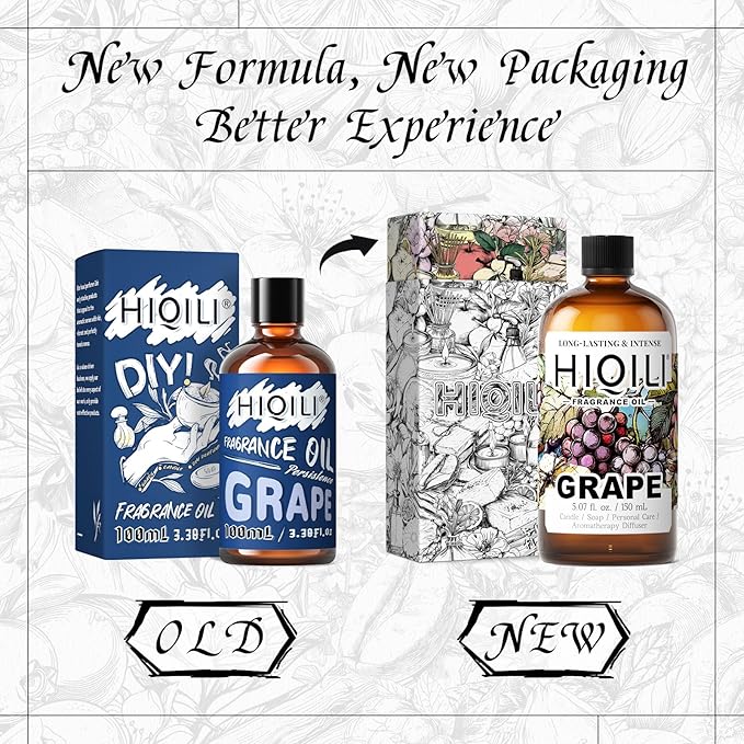 HIQILI Grape Fragrance Oil for Diffuser & Oil Burner, Fruity Scents for Making Candles, Hand Soap, Air Freshener, Long Lasting - 5.07 Fl Oz HIQILI