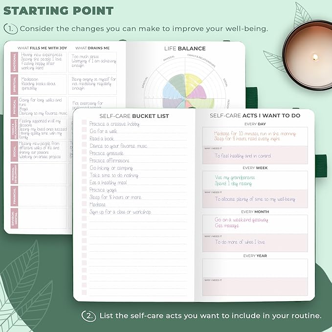 Clever Fox Self-Care Journal Pocket – Daily Reflection Notebook – Mental Health & Personal Development Planner, Meditation & Mood Log (Forest Green)