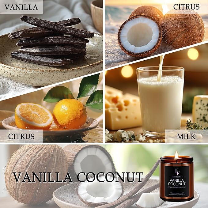 Vanilla Coconut Candle, Scented Candle for Home Soy Wax Candle, Aromatherapy Candle Gift for Women Men, 7oz - Bloomnest