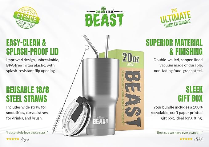 Beast 20 oz Tumbler Stainless Steel Vacuum Insulated Coffee Ice Cup Double Wall Travel Flask (Stainless Steel) - Bloomnest