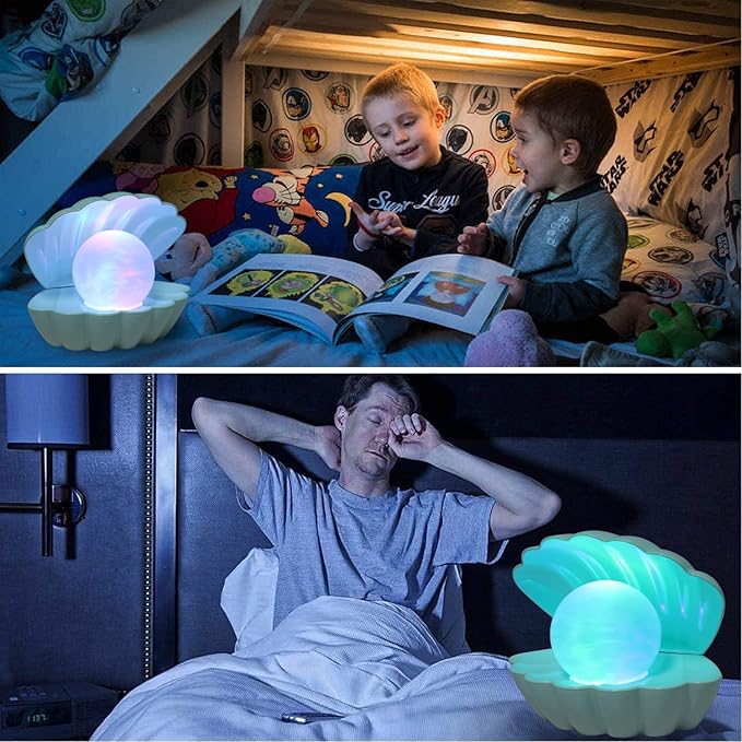 Shell Pearl Beach Themed Night Light, RGB 8 Colors Changing Mood Shell Pearl Lamps, Bedside LED Clamshell Portable Night Lights for Bar (Green) - Bloomnest
