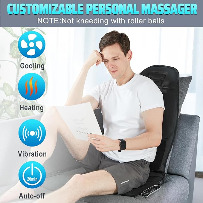 Back Massager with Heat for Pain Relief Deep Tissue, Portable Massage Chair Cushion and Seat Pad for Office, Gifts for Men & Women for Home Use - Bloomnest