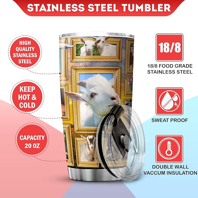 Goats Tumbler Alpine Goats Funny Farm Animal Print Travel Cup With Lid 20 Oz Stainless Steel Tumblers With Christmas Gift Ideas Birthday Present Funny Things For Men - Bloomnest