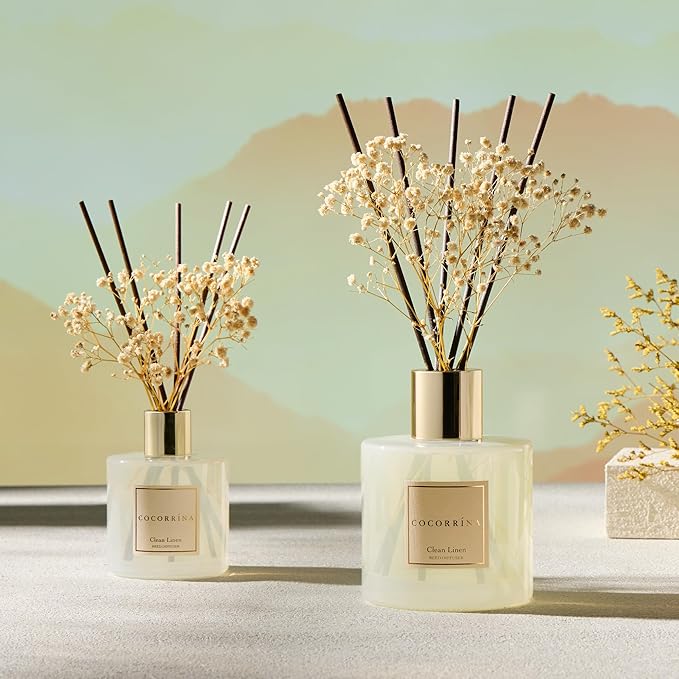 COCORRÍNA Reed Diffuser - Clean Linen 17 Fl.oz Reed Diffuser with 8 Sticks Scented Diffuser with Preserved Flowers for Bathroom Home Decor - Bloomnest