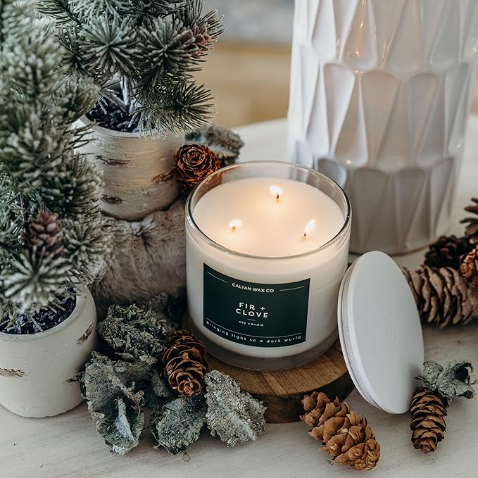 Calyan Wax Co. Fir & Clove 3 Wick Scented Candle - 43 Hour Burn - Luxury 3 Wick Soy Candles - Non Toxic Soy Wax Candles - Long Lasting Large Glass Jar Candle for Home - 14.9oz - Bloomnest