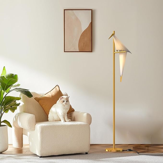 62 Inch Modern Bird Floor Lamp, Gold Swing Light Fixtures for Bedroom, LED Standing Lamp with Bird Shade for Living Room - Bloomnest