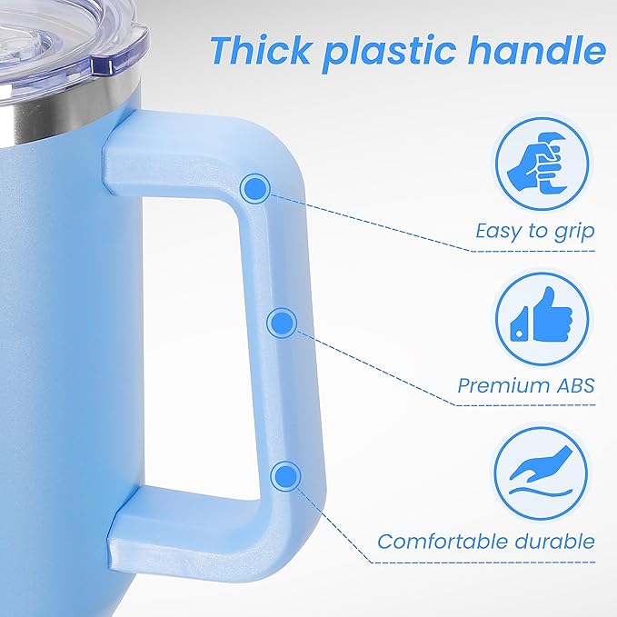 DOMICARE 40 oz Tumbler with Handle and Straw, Stainless Steel Tumbler with Lid and Straw, Reusable Vacuum Insulated Cup, Travel Coffee Mug, Blue, 4Pack - Bloomnest