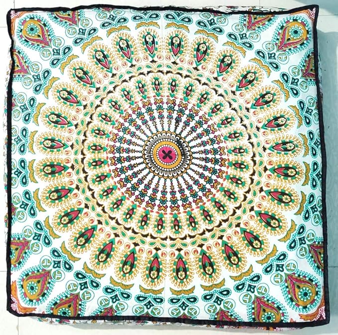 ICC Mandala Floor Pillow Cushions Cover Seating Throw Covers Hippie Decorative Bohemian Ottoman Poufs Cases Boho Indian Large Pouf Decor Kids Cushion Case Meditation Zipped 24 Inches Square Musturd - Bloomnest