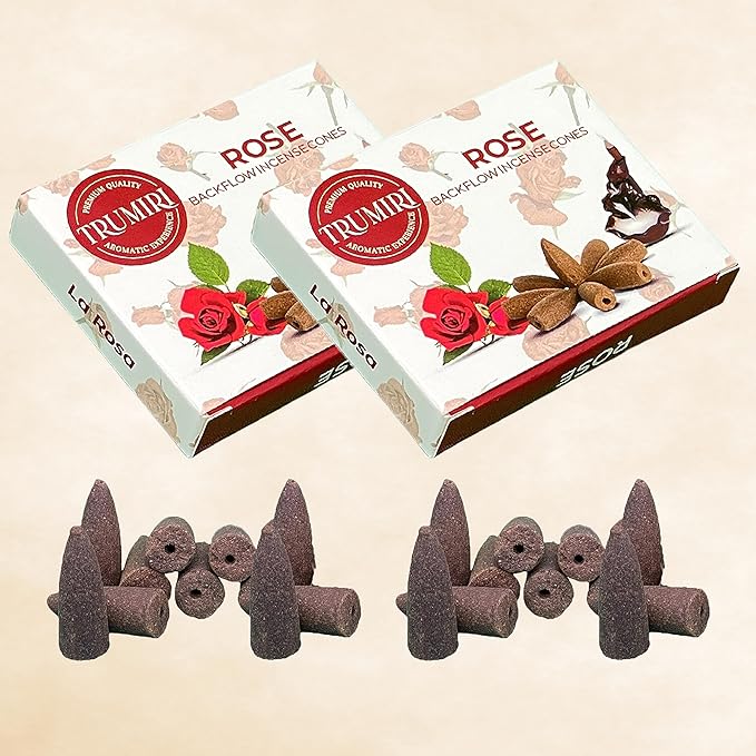 Rose Backflow Incense Cones - Total 20 Incense Cones Waterfall - Dual Pack of 10 Incense Backflow Cones - Waterfall Incense Cones - Incense Waterfall Cones TRUMIRI
