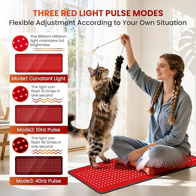 Red Light Therapy Mat for Full Body, Foldable 340 LEDs Near Infrared Light Therapy Pad, 660nm& 850nm 2in1 LEDs Light Blanket, High end Leather, 5 Power Levels UP to 65W, 29.6'x14'' PZJDSR