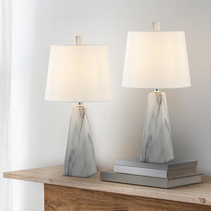 JONATHAN Y JYL1037A-SET2 Owen 20.5" Resin LED Table Lamp Contemporary, Office, Living Room, Family Room, Dining Room, Bedroom, Hallway, Foyer, White Marble Finish (Set of 2) - Bloomnest