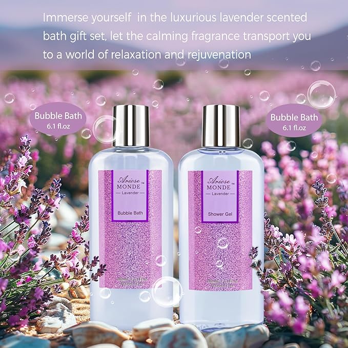 Bath Sets for Women Gift, Bath and Body Gifts Set, Lavender Spa Gift for Self Care Includes Body Lotion, Shower Gel, Bath Salts, Relaxing Bath Sets for Mom, Grandma, Girlfriend, Sister, Friends - Bloomnest