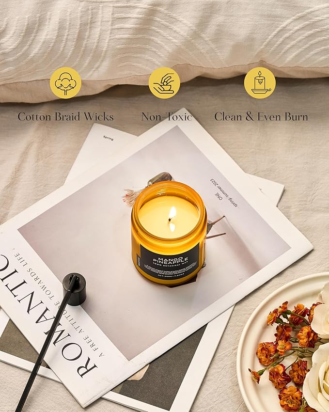 M&SENSE Mango Pineapple Tropical Scented Candle, 7.05oz Non Toxic Natural Soy Wax 50 Hours Long Lasting Burn Fruit Scent Summer Gifts for Housewarming, 2 Wick Aromatherapy Candle for Women Men - Bloomnest