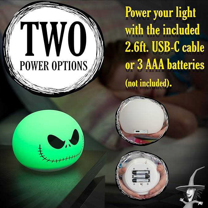 Disney Jack Skellington Squishy Light - Color-Changing Night Light for Kids & Adults, USB/Battery Operated Dimmable Lamp, Halloween & Christmas, Perfect for Bedroom, Playroom, Living Room (82503) - Bloomnest