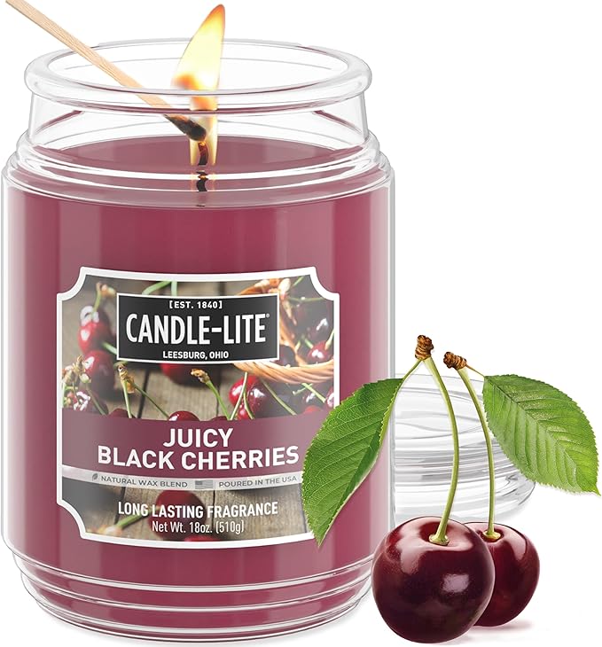 Candle-lite Scented Candles, Juicy Black Cherries, 18 oz Jar, Proudly Poured in The USA, Aromatherapy Candle, Single-Wick with 110 Hours of Burn Time, Perfect for Creating an Inviting Ambiance - Bloomnest