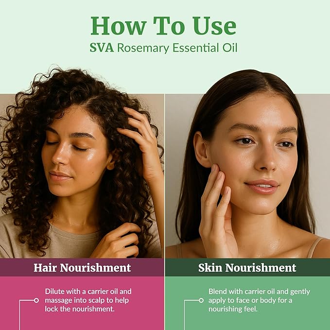 SVA Rosemary Essential Oil – 4 Fl Oz – 100% Natural Rosemary Oil for Hair, Face, Skin Care, Diffuser, Aromatherapy, Scalp, Body Massage, Soap and Candle Making – with Dropper - Bloomnest