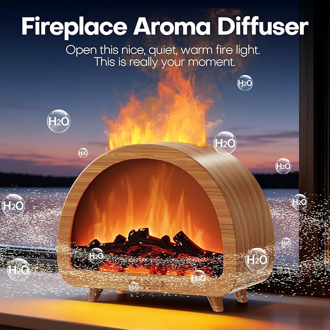 Diffuserlove Fireplace Essential Oil Diffuser Flame Aromatherapy Scent Diffuser Oil Machine Cool Mist Humidifier Colorful Fake Fire Difusor Air Diffusers for Home Room Desk Bedroom - Bloomnest