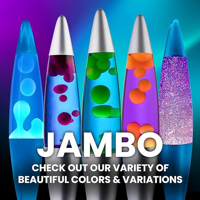JAMBO 16" Beautiful Lamp- Purple with Yellow/Orange Wax, Relaxing Liquid Light, Night Light Nightlight, Home Decor Living Room Office Bedroom Lamp for Adults Teens Kids Magma Motion - Bloomnest