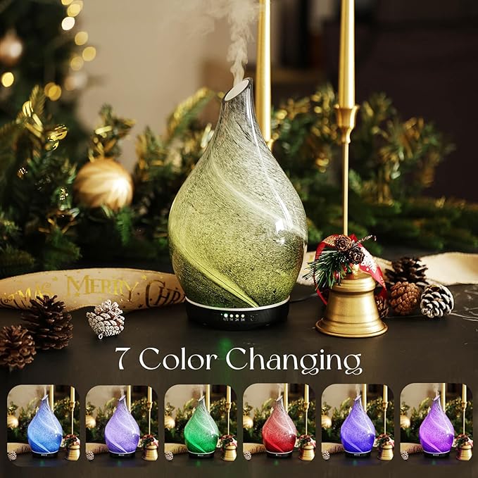 Porseme 280ml Essential Oil Diffuser Glass Color Changing Aroma Air Diffusers Aromatherapy Ultrasonic Cool Mist Humidifier 7 Running Hours Waterless Auto-Off for Sleeping, Yoga, Office, Spa (Obsidian) - Bloomnest