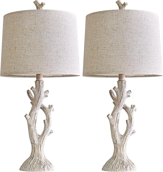 OYEARS Farmhouse Table Lamps Set of 2 for Living Room Bedroom Bedside Tree Lamp Nightstand End Table 25" Lamps Vintage Natural Style - Bloomnest