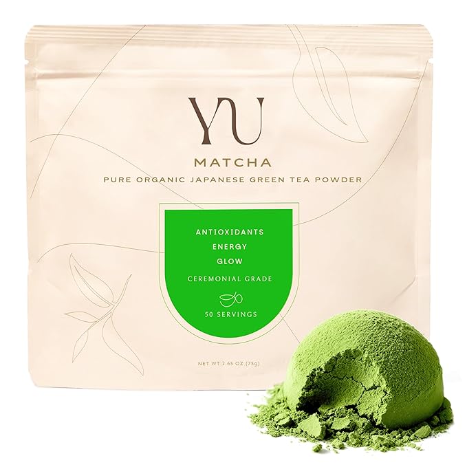 Yu Tea Organic Ceremonial Grade Matcha Powder, 50 Servings | Packed with Antioxidants, L-Thanine & Natural Caffeine | Unsweetened Grade A Japanese Matcha Powder | Resealable Pouch, 2.65 oz - Bloomnest