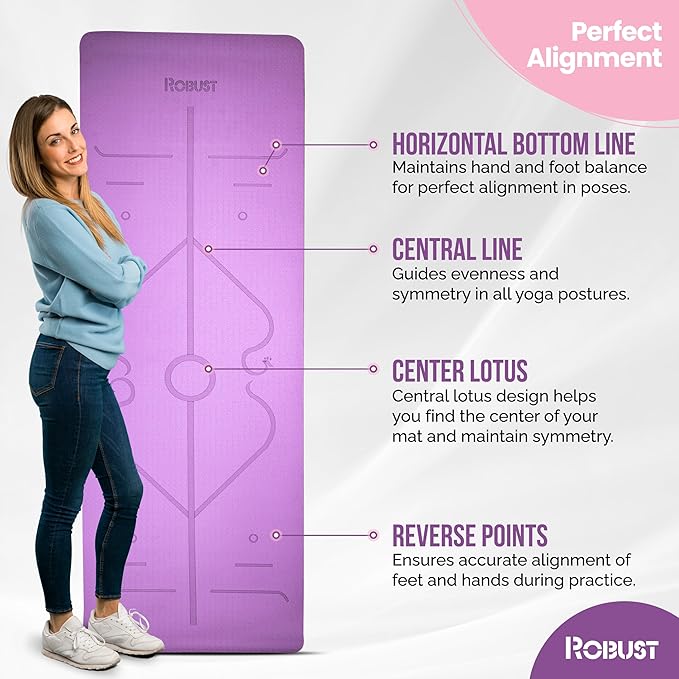 Robust Non-Slip Yoga Mat with Strap, 1/4" Thick TPE Eco-Friendly Workout Mat for Yoga with Position Lines and Texture Surface, Gym Mat for Women, Men, Pilates and Exercises Anti-Tear Sweat-Proof Exercise Mat - Bloomnest