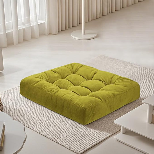Meditation Floor Pillow 22×22 Inch 1 Pack Large Floor Cushions for Adults Square Tufted Corduroy Floor Pillows for Yoga Living Tatami Room Green - Bloomnest
