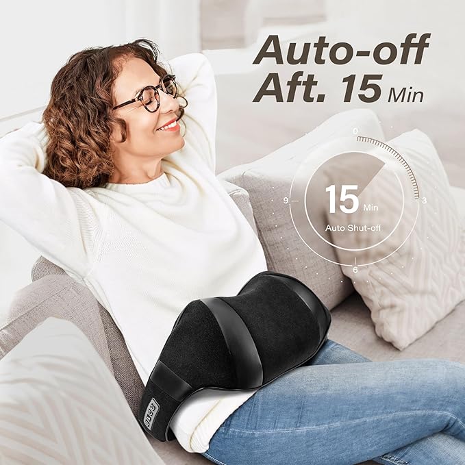 Shiatsu Electric Neck Back Massager Pillow 3D Kneading with Heat for Shoulder, Lower Back, Foot, Leg Muscles Pain Relief Relax in Car Office and Home (Black)