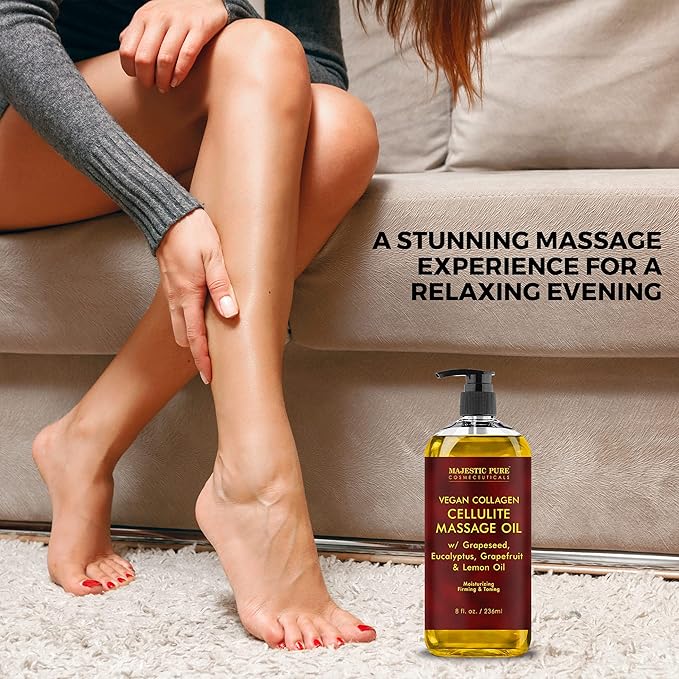 MAJESTIC PURE Cellulite Massage Oil for Massage Therapy - Refreshing, and Relaxing - Natural Oils with with Vegan Collagen & Stem Cells - for All Skin Types - Men and Women - 8 fl oz - Bloomnest