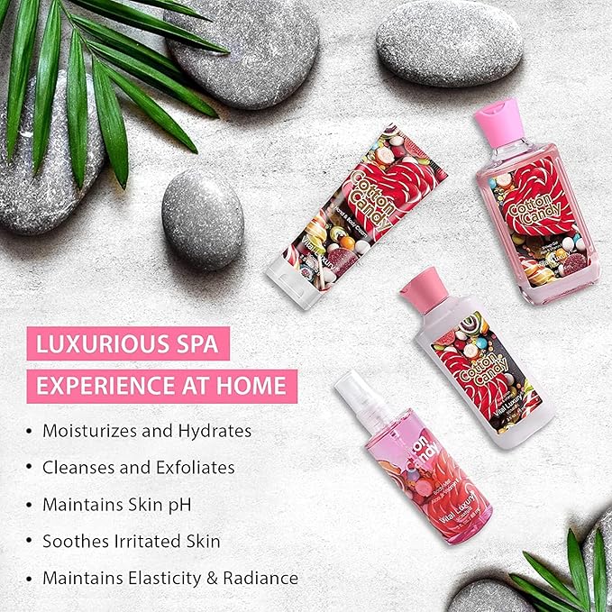 Cotton Candy Bath & Body Kit,3 Fl Oz-4PCS, Home Spa Set Including Body Lotion, Shower Gel, Body Cream, and Fragrance Mist-Ideal Skincare Gift - Bloomnest
