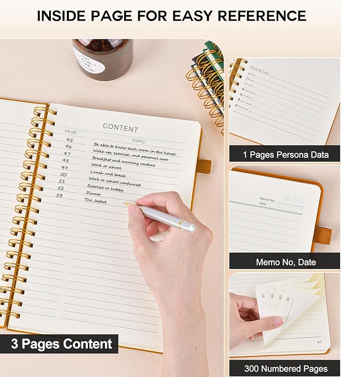 Spiral Notebook Journal for Women Men, 300 Numbered Lined Pages, College Ruled, A5 Hardcover Spiral Bound Notebook for School, Work, Note Taking Writing, Leather Spiral Journal Medium 5.9"x8.5" - Bloomnest