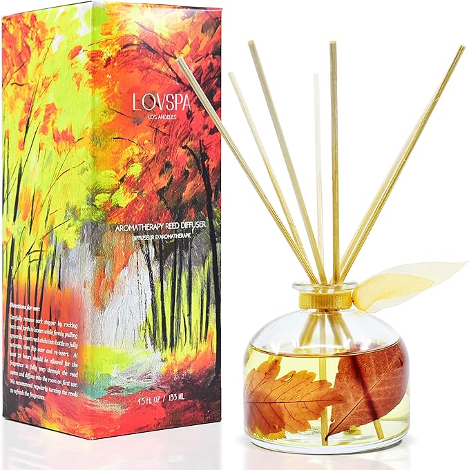 LOVSPA Reed Diffuser Set, Sugar & Spice Scented Oil Diffuser with Sticks, Home Fragrance Accessories for Bathroom Shelf Decor, Aroma Diffusers for Home or Office Fall Decor, USA Made