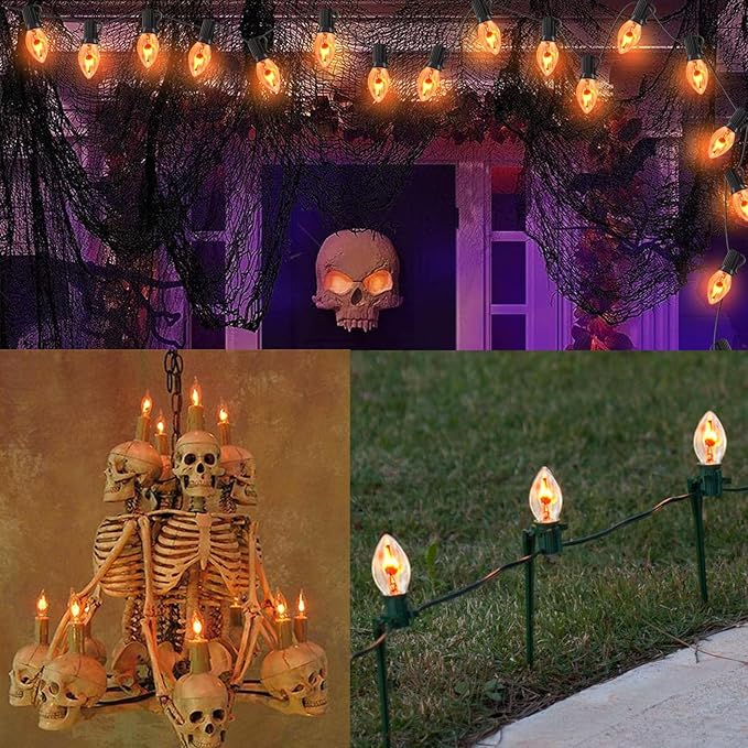 25 Pack C7 Christmas Flickering Flame Light Bulbs, 1W Clear Flicker Flame Candles Light Bulbs, E12 Candelabra Replacement Light Bulb for Christmas Electric Window Candles Chandelier Night Light - Bloomnest