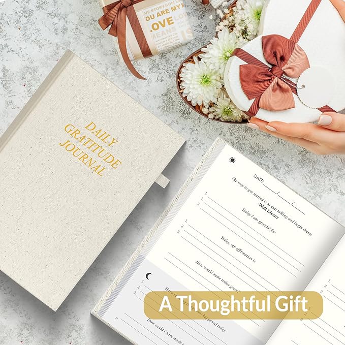 SUNEE Daily Gratitude Journal – 52 Weeks Simple 5 Minute Journal for Daily Reflection, Build Positivity and Mindfulness, Undated Minimalist Planner for Women & Men (Beige)