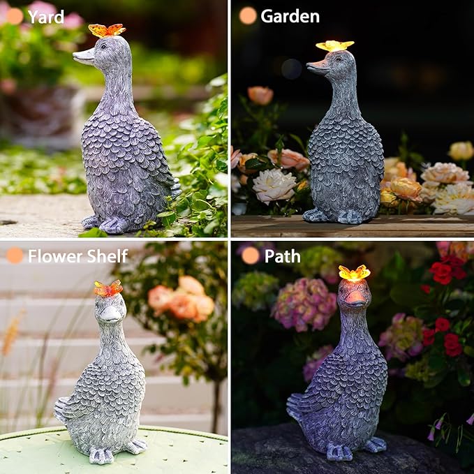Solar Garden Statue Goose Figurine – Outdoor Decoration with Butterfly for Garden Yard Lawn Home Decor Outside : Unique Gifts for Mom Grandma - Bloomnest