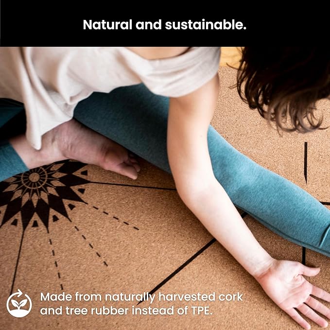 Luxury Cork Yoga Mat - Non Slip, Extra Thick Grip. Thicker, Longer, and Wider for More Comfort and Support. Tough Enough For Hot Yoga. Natural, Non Toxic, and Eco Friendly. Optional Alignment Lines.