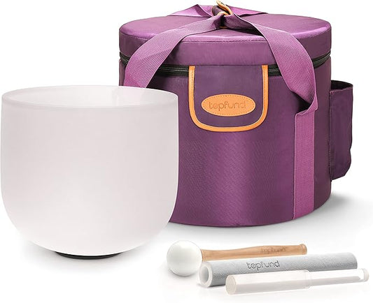 TOPFUND 432Hz G Note Crystal Singing Bowl Throat Chakra 8 inch with Heavy Duty Carrying Case and Suede Mallet - Bloomnest