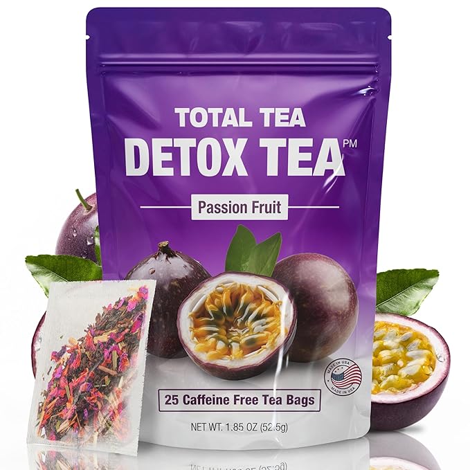 Total Tea SIimming Detox Tea Caffeine Free - 25 Day Detox - Herbal Tea with Chamomile, Hibiscus Tea & Ginger Root for Colon Cleanse – Natural Passion Fruit Tea - Bloomnest