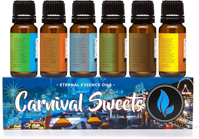 Eternal Essence Oils Carnival Sweets Set of 6 Premium Fragrance Oils - Candy Corn, Salted Caramel Pumpkin, Candy Concoction, Summer Boardwalk, Spiced Caramel Pear, and Maple Pecan Scented Oils - 10ML - Bloomnest