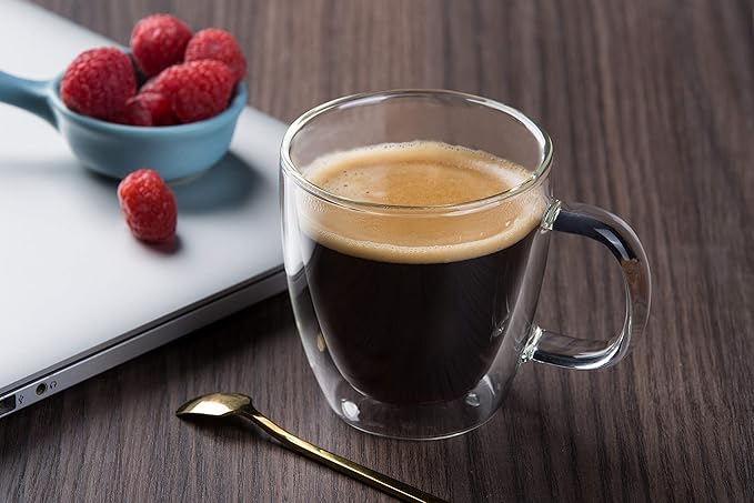 CNGLASS Insulated Espresso Glass Mugs 5.4oz/160ml, Small Clear Coffee Mugs Set of 2, Double Wall Glass Cups with Handle for Tea and Macchiato - Bloomnest