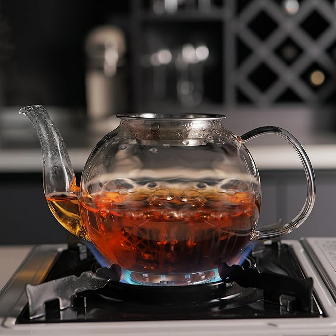 CNGLASS 40oz Glass Teapot with Removable Infuser,Clear Tea Kettle Stovetop Safe,Blooming and Loose Leaf Tea Maker Set - Bloomnest
